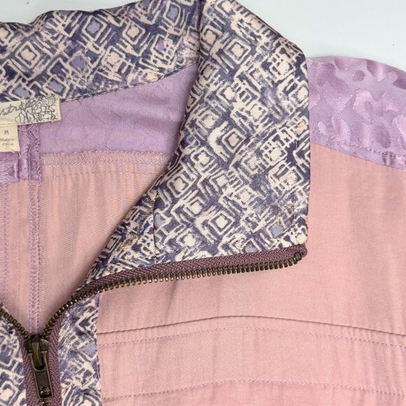 Mystree Jacket Womens M Pink Mixed Fabric Textured Zip Up Statement Collar - Picture 4 of 9